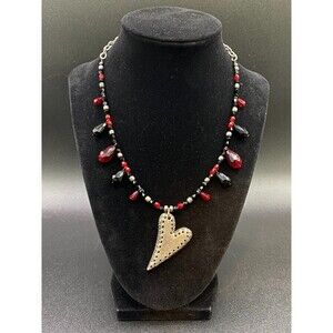 Stitched Heart Necklace with Crystals & Beads by Neanie-Bot